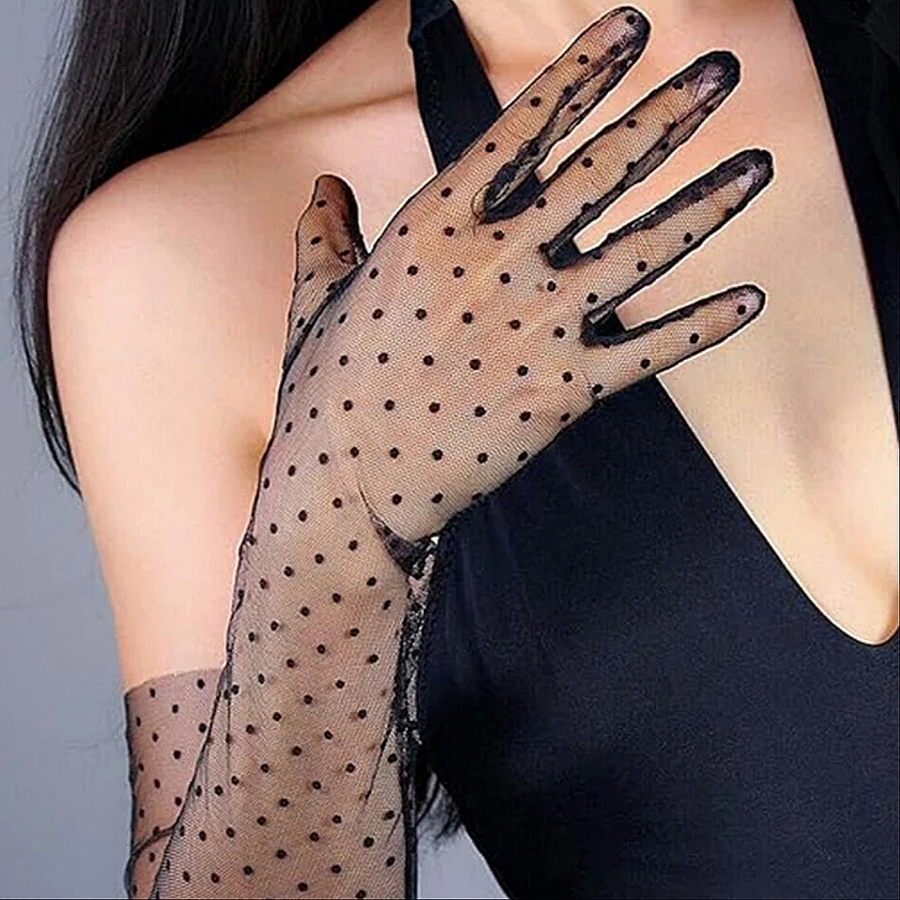 Sheer Elegant Polka Dot Opera Gloves